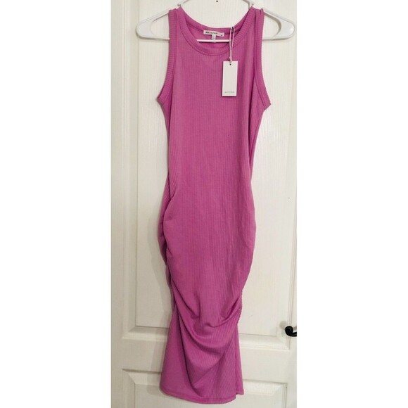 Antistar Women's Midi Dress Sleeveless Ruched Side‎ Ribbed Crew Neck Pink Medium - Picture 1 of 8
